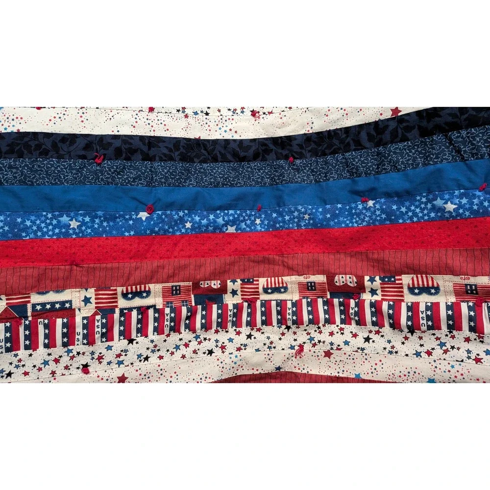 Handmade Patriotic Patchwork Quilt Red White Blue Stars Americana Lap Blanket